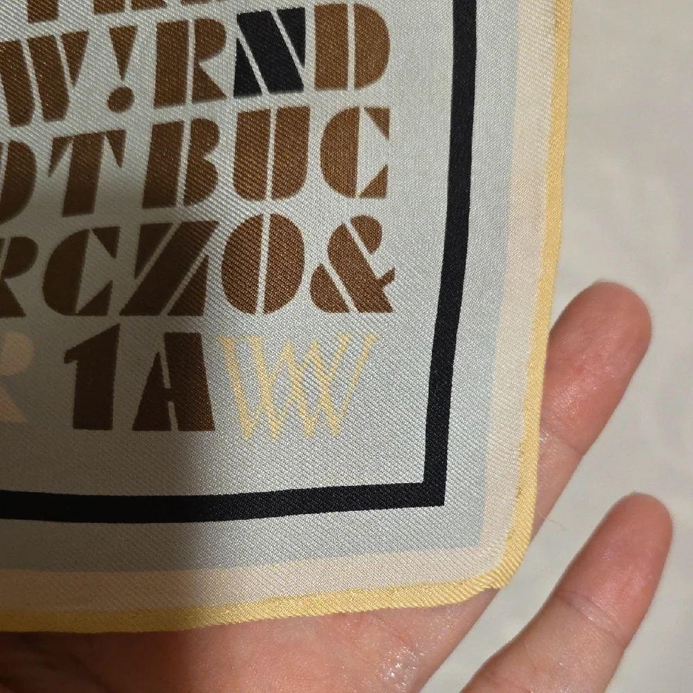 Worth Beige and Brown Letter Print Silk Scarf